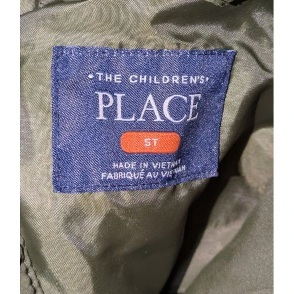 The Children's Place Puffer Jacket 5T Toddler Unisex Green Hooded Pockets Zipper